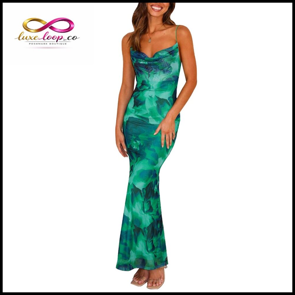 Floral Spaghetti Strap Maxi Dress Stretch Bodycon Backless Formal